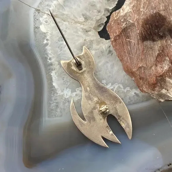 Sterling Silver Chip Inlay Cat Brooch, Made In Mexico - Picture 6 of 10